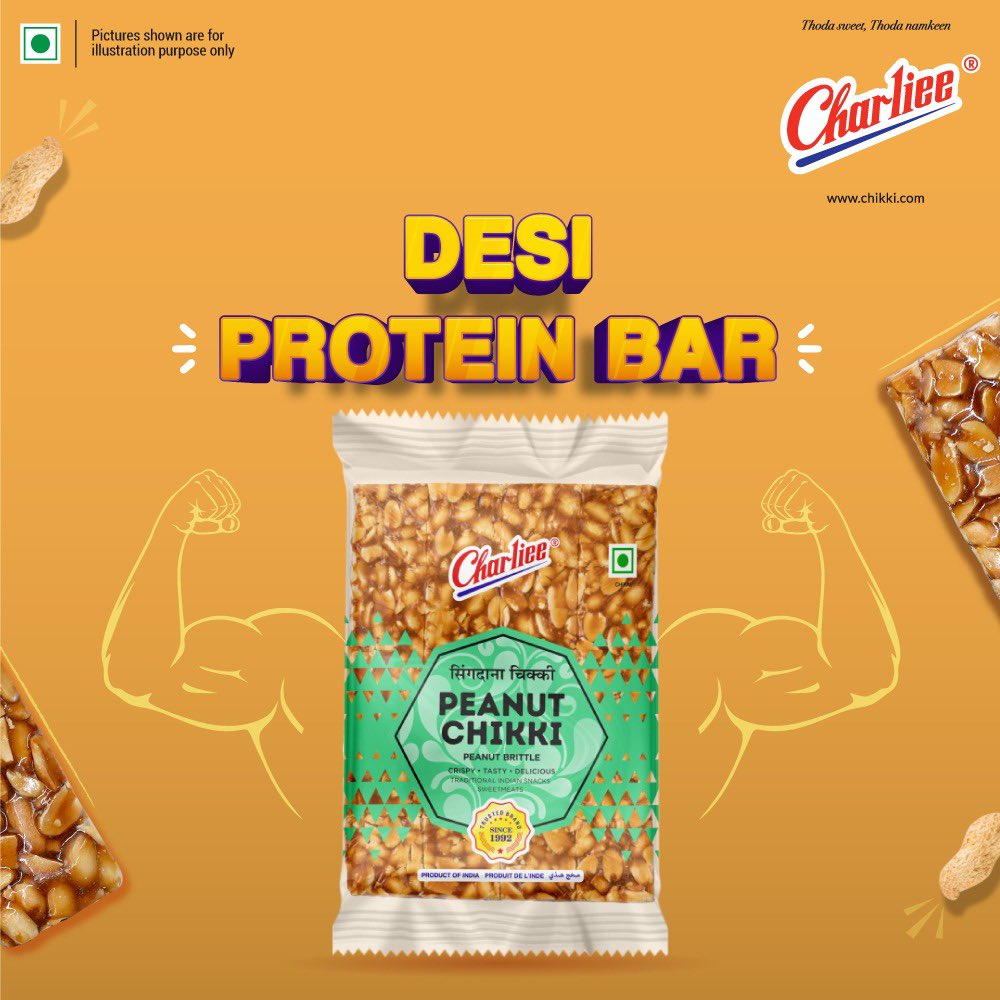 CharlieeChikki's tweet photo. Snack on the desi protein bars made with crushed peanuts and jaggery. Karo hunger ka quick fix with Charliee's Peanut Chikki https://t.co/ytyeac1TFL