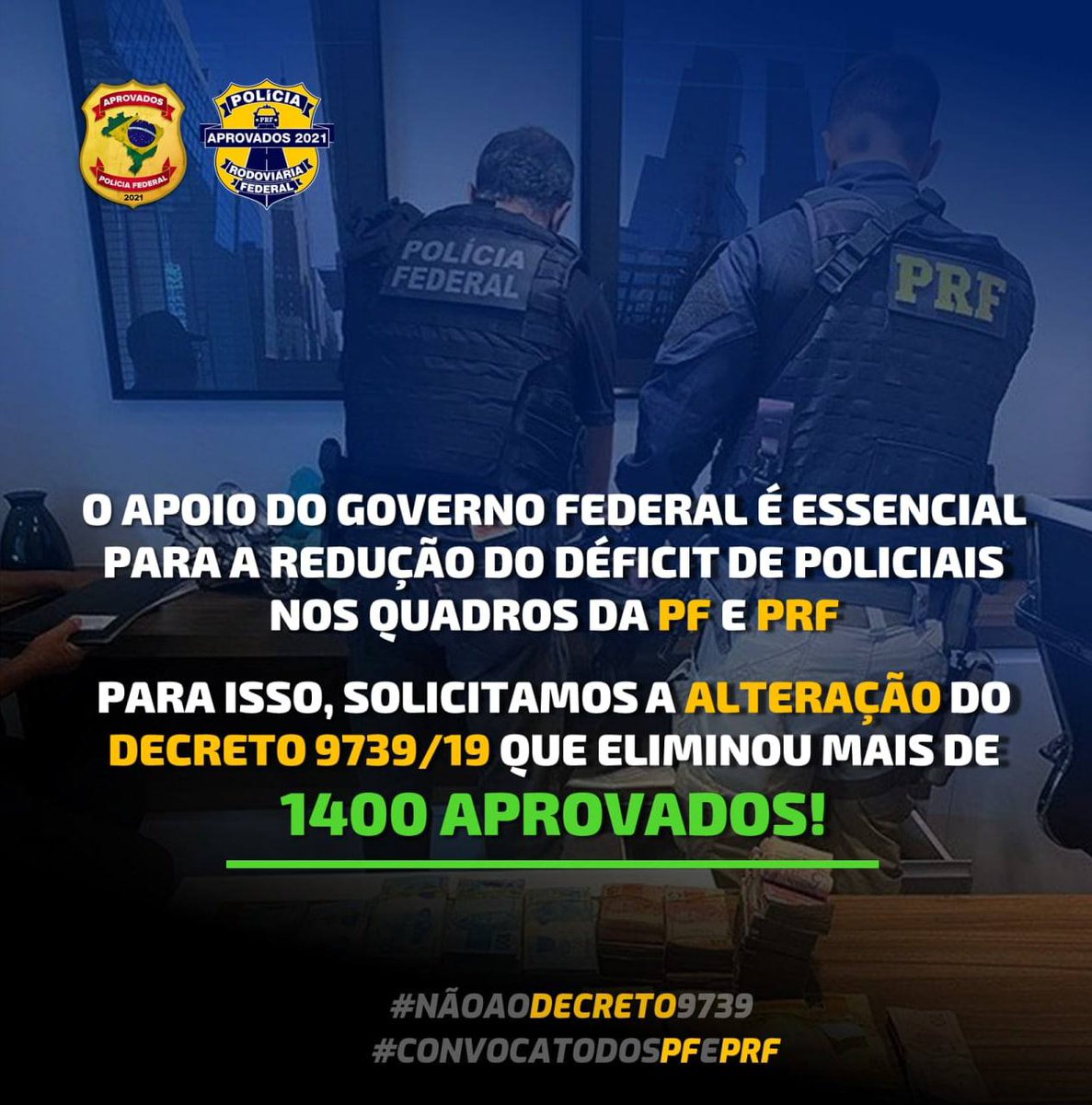 CamposNaysa's tweet photo. Pedimos pela não eliminação de aprovados nos concursos da PF e PRF, todos aptos a servir! O brasil precisa de fortalecimento na segurança pública. @jairbolsonaro
@andersongtorres
@MinEconomia
@ciro_nogueira
@casacivilbr

#NAOaoDecreto9739
#ConvocaTodosPFePRF https://t.co/SAdvwr1IXi