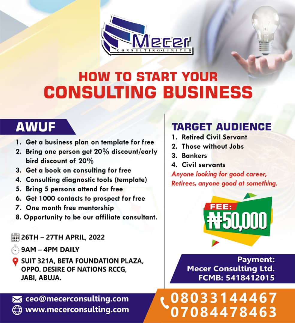 MecerConsults's tweet photo. For details click........https://t.co/gtSDXSZs0p
@frankakinyosoye

 #consulting https://t.co/fV5FKD0ppP