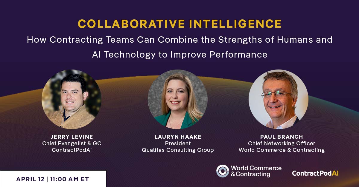 ContractPodAi (@contractpodai) on Twitter photo It’s not too late to register for our webinar tomorrow! Don't miss an in-depth discussion on the value of human and machine collaboration with <a href="/jerry_levine/">Jerry Levine</a> from ContractPodAi, Lauryn Haake from <a href="/QualitasCG/">Qualitas Consulting Group</a>, and Paul Branch from <a href="/worldcc_/">World Commerce & Contracting</a>.
Register here: ow.ly/9TrF50ItXwj It’s not too late to register for our webinar tomorrow! Don't miss an in-depth discussion on the value of human and machine collaboration with <a href="/jerry_levine/">Jerry Levine</a> from ContractPodAi, Lauryn Haake from <a href="/QualitasCG/">Qualitas Consulting Group</a>, and Paul Branch from <a href="/worldcc_/">World Commerce & Contracting</a>.
Register here: ow.ly/9TrF50ItXwj