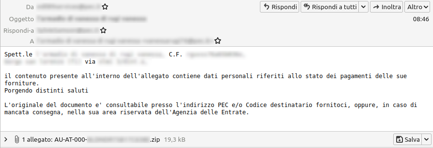 AgidCert's tweet photo. Campagna #sLoad indirizzata ad account #PEC con allegati ZIP e VBS

🛡 Il C2 è già stato utilizzato nella campagna contrastata il 21/03/2022 e risulta in blocco nel Flusso IoC del CERT-AGID a tutela delle PA accreditate.

Link agli #IoC 👇

🔗 https://t.co/4GzQAQ5aUz https://t.co/N3LdlzuoVX