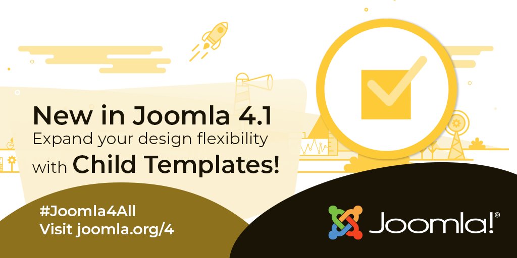 joomla's tweet image. With Child Templates you now can edit your template to your own need. Or Create multiple versions to be used on different locations on your website. It simplifies your maintenance since child templates aren&apos;t overwritten at updates
#Joomla4All #Joomla 
joomla.org