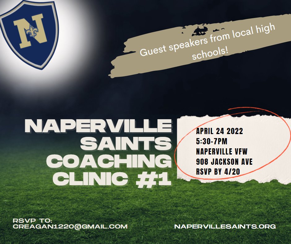 Naperville Saints Football (@napervillesnts) on Twitter photo Attention <a href="/NapervilleSnts/">Naperville Saints Football</a> football families ...
Hosting a coaches clinic for current coaches, potential coaches and/or parents just interested in hearing more about how their kids will be coached! Join us 4/24 at the Naperville VWF. RSVPs required ...
docs.google.com/forms/d/e/1FAI… Attention <a href="/NapervilleSnts/">Naperville Saints Football</a> football families ...
Hosting a coaches clinic for current coaches, potential coaches and/or parents just interested in hearing more about how their kids will be coached! Join us 4/24 at the Naperville VWF. RSVPs required ...
docs.google.com/forms/d/e/1FAI…