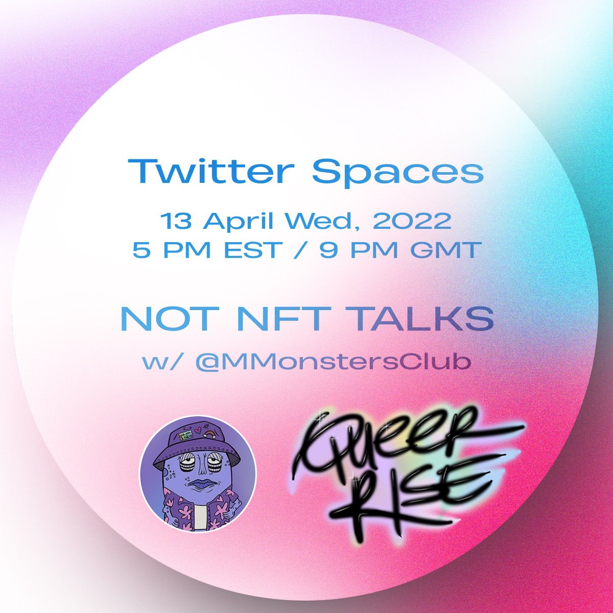 Our weekly talks continue!✨
This Wednesday we’re paired with <a href="/MMonstersClub/">Melancholy Monsters Club</a>! 💜 Come join the chat, everyone is welcomed 🌈🌞

Turn your reminders on from:
x.com/i/spaces/1lDGL…

🕺🏻

#SpacesHost  #NFTCommunity #WomenInNFTs #NFTs #NFTartist #WAGMI #nftcollection #TwitterSpaces