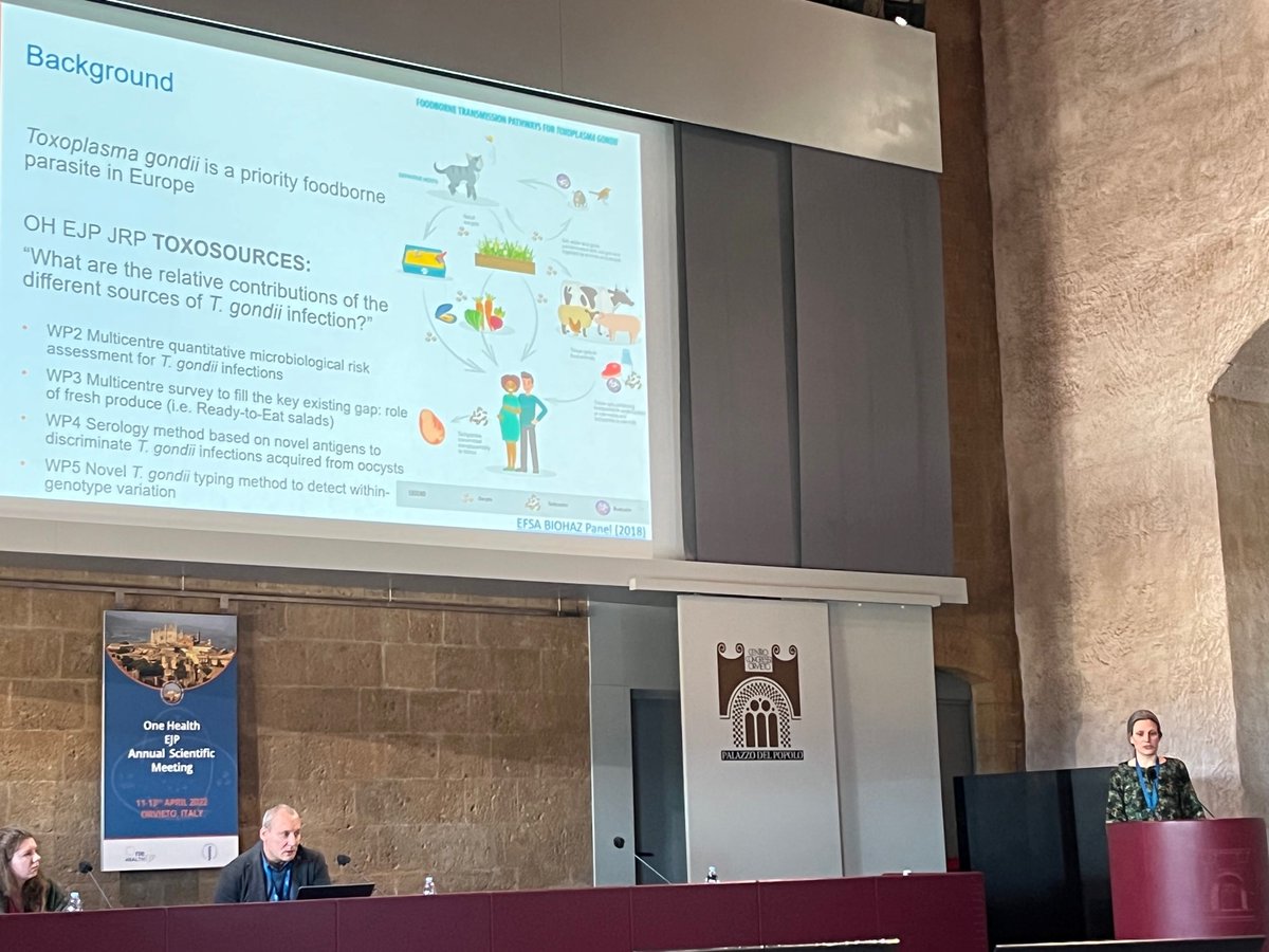 #OHEJPASM2022 great variety of talks on #foodbornezoonoses today! Covering topics of exposure risk to #Toxoplasmosis; novel pathogen #Escherichia marmotae; #biosecurity at pig farms for key #zoonoses; mapping control programmes to reduce human risk to #bacterialpathogens &amp; #AMR.