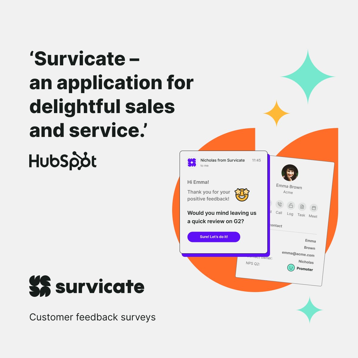 Survicate's tweet image. We're thrilled to share that @HubSpot has recognized Survicate as an app for delightful sales and service! 🥇
If you haven't already, try combining the power of HubSpot with Survicate today! 🚀
#hubspotintegration #survicate
