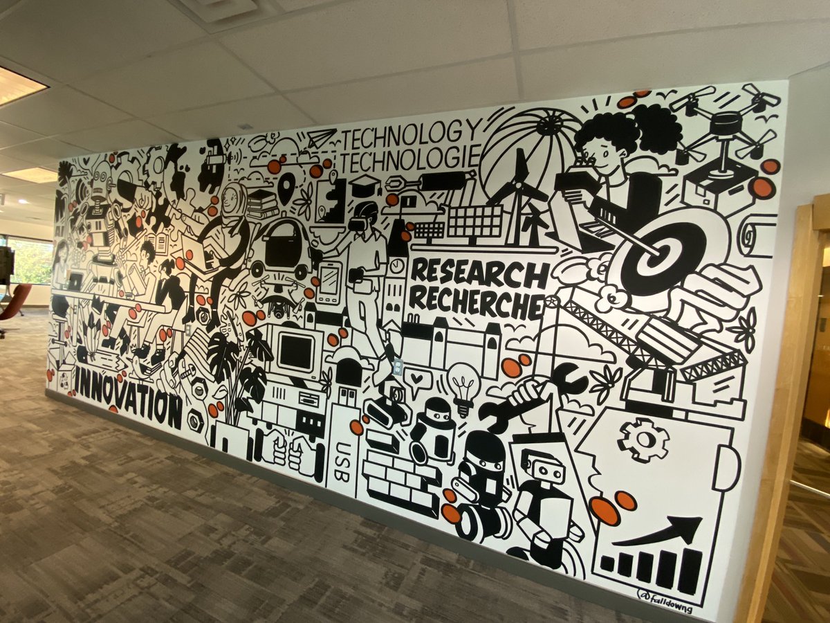 BurakKantarci's tweet photo. Feels nice to start the week with a warm welcome by this new mural while walking into Smart Connected Vehicles Innovation Centre at ⁦@uottawakn⁩ . Tech meets artistic taste. https://t.co/vIPgct53HM