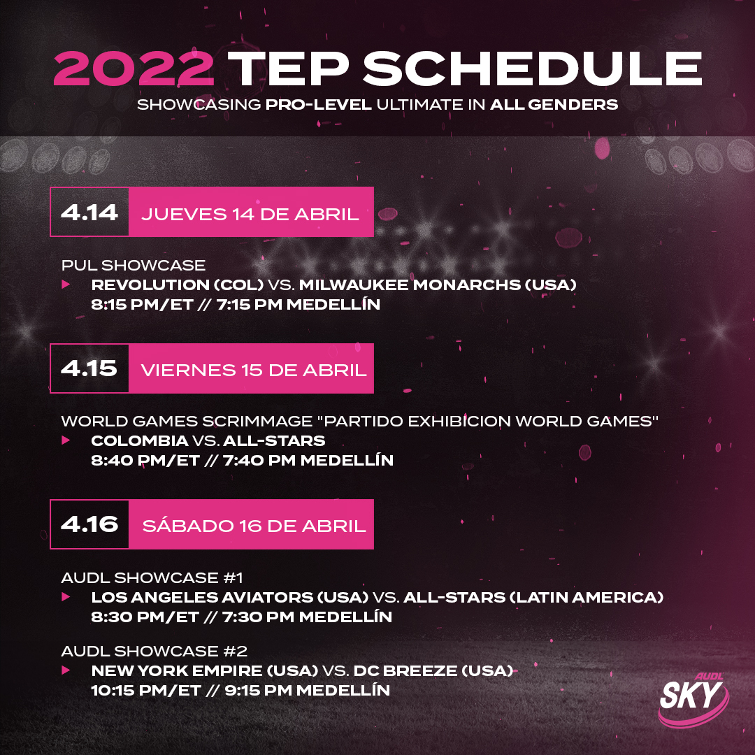 Good morning! 

TEP showcase games begin this Thursday 👀🇨🇴🥏