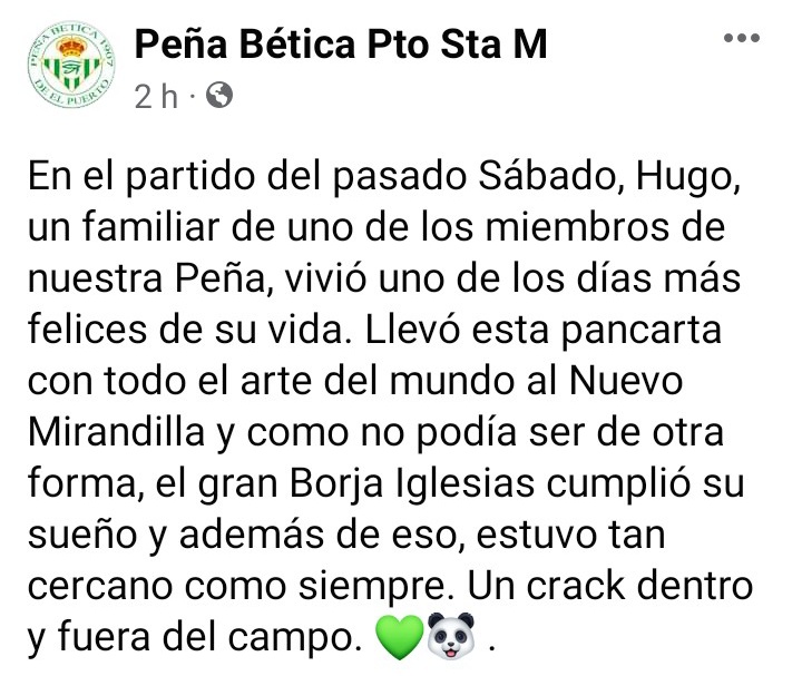 JLAndaL_'s tweet photo. No se puede ser mas grande que @BorjaIglesias9 . Hicistes muy feliz a Hugo, eso sí la pancarta es muy TOP.

#Betis #RealBetis #Cadiz #CadizRealBetis https://t.co/1NPyyoFuTI