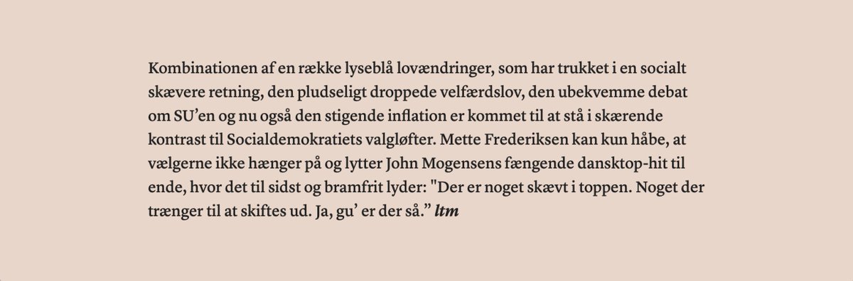 ”Kort og kontant står Mette Frederiksen til at bryde sit mest markante ideologiske valgløfte, nemlig løftet om en velfærdslov, og en række aktuelle dynamikker tegner tilmed til kun at ville gøre det næste halve år endnu værre.”

<a href="/dkpol/">dkpol</a> er tilbage: mailchi.mp/foljeton/fjend…