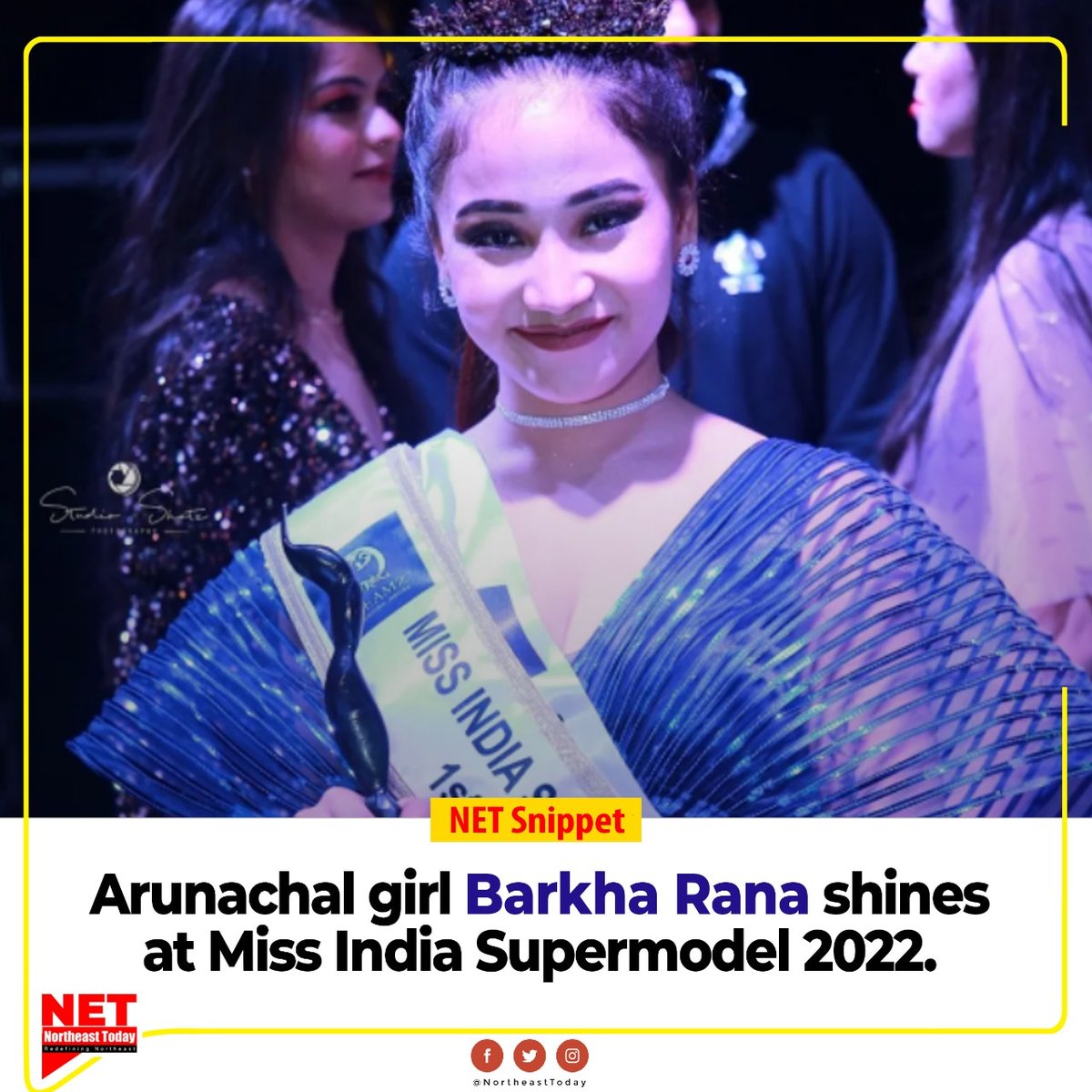 NortheastToday's tweet photo. #ArunachalPradesh | 21-year-old Barkha Rana from Roing, Lower Dibang Valley of Arunachal Pradesh won the 1st runner-up position in “Miss India Supermodel 2022” in Jaipur.

#BarkhaRana #MissIndiaSupermodel2022 #beautypageant #model #fashion #NetSnippet #NortheastToday https://t.co/skqr71zCy0
