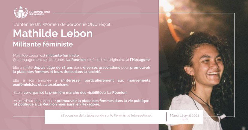 SONU_UNW's tweet photo. Voici le portrait de notre seconde intervenante, Mathilde Lebon, qui sera présente demain à 20h pour notre table ronde sur le féminisme intersectionnel https://t.co/E764zevNU5 https://t.co/JAstUo0s8Z