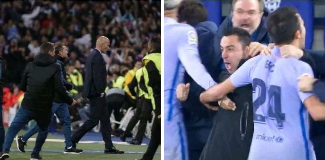 Madridesta347's tweet photo. @iOxygenO2 @realmadridarab فرحة تشافي بالفوز على ليفانتي وتقليص الفارق مع المتصدر ل12 نقطة Vs فرحة زيدان بالتأهل لنهائي الأبطال للمرة الثالثة على التوالي https://t.co/W8OYVdzuIC