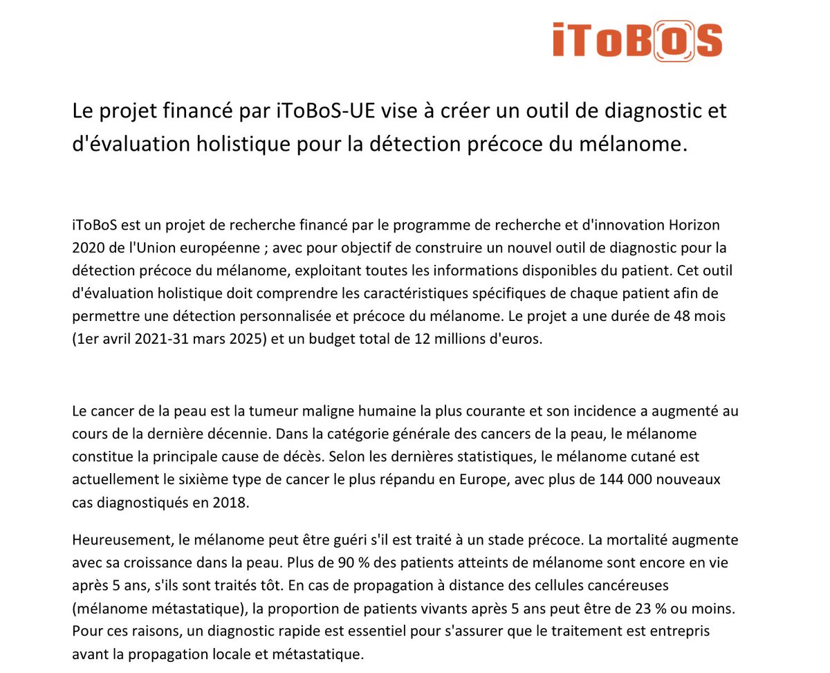 MelanomeFr's tweet photo. Le deuxième bulletin des infos sur le projet @iToBoS_eu https://t.co/FbDQSWoSHX