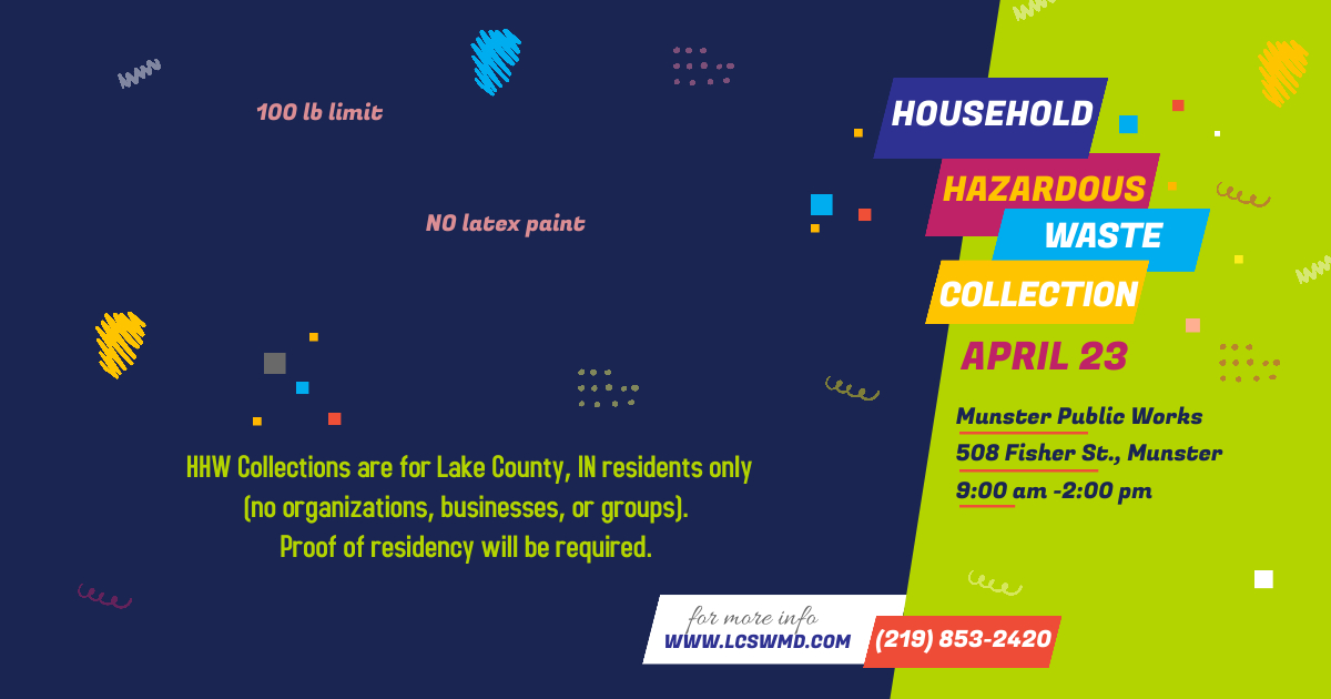 lakecountyswmd's tweet photo. Our next HHW Collection is Saturday, April 23 at the Munster Public Works facility.  For more information, please visit https://t.co/U7twDKShiM https://t.co/5PLnsmQglV