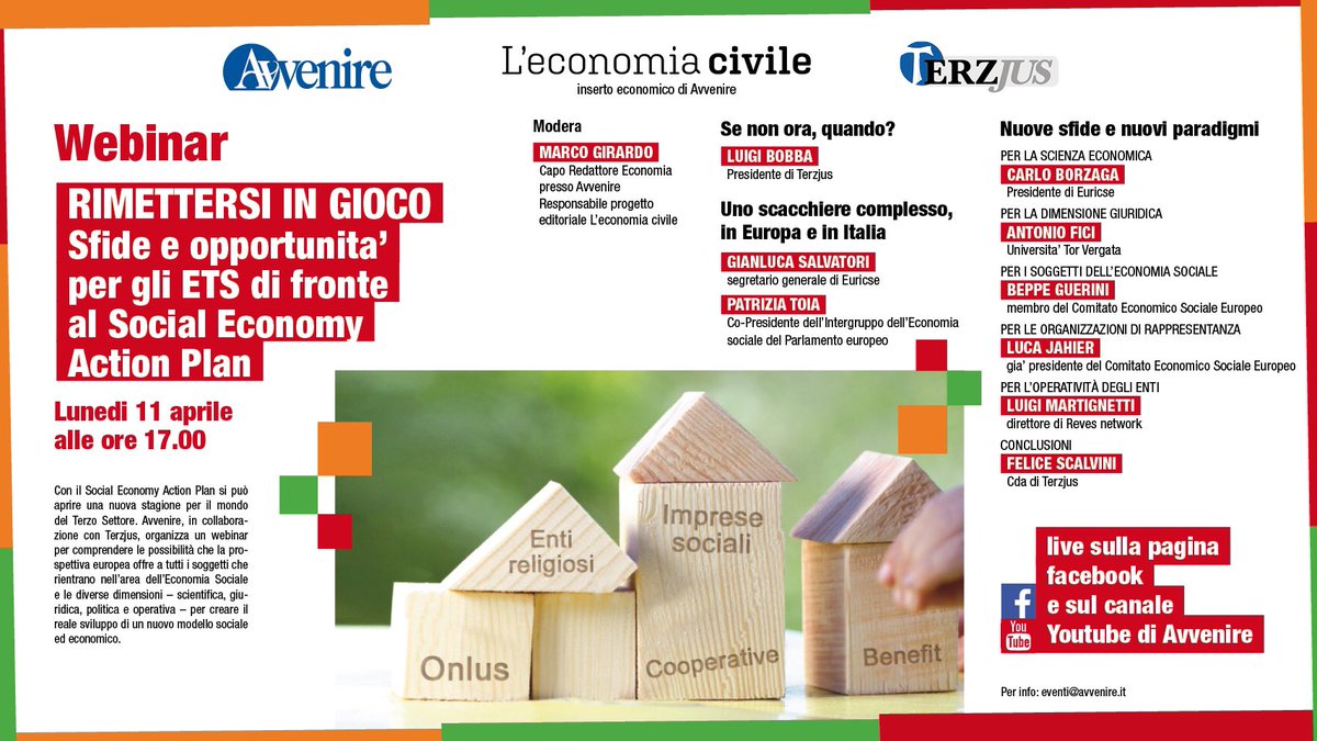 GiuseppeGuerin1's tweet photo. Vi aspetto alle 17.00 online sui profili social di @Avvenire_Nei per il webinar: Rimettersi in gioco. Sfide e opportunità per gli ETS di fronte a #SEAP con @LuigiBobba @gsalvatori @toiapatrizia @LJahierEU @MarcoGirardo #Borzaga #Martignetti #Fici #Spadoni #Scalvini https://t.co/EOibe5qlM8