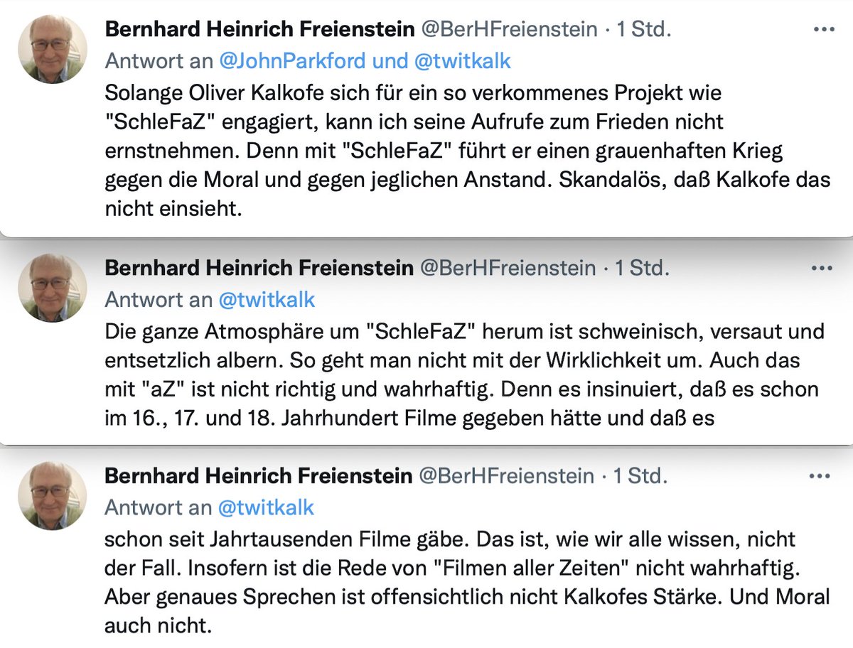 Ich muss zugeben: 
eine treffendere Analyse zum schweinischen #SchleFaZ Format 
sowie meiner verkommenen Person habe ich selten gelesen! 
Danke für die Erleuchtung, Herr BH Freienstein.
Jetzt weiß ich endlich, was ich zu tun habe.
Nämlich alles genau so weiter wie bisher! 
😎💩🥂