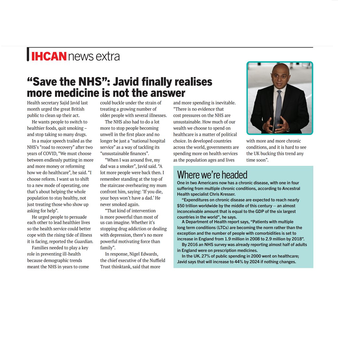 IHCANmagazine's tweet photo. “Save the NHS”: Javid finally realises more medicine is not the answer.
Read the full article in our April issue.
#integrativehealth #nutritionaltherapy #nutrition #CPD #IHCAN https://t.co/suXncA5WyX