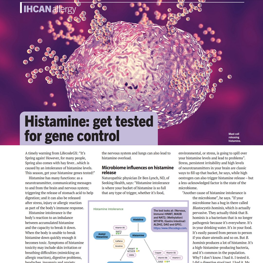 IHCANmagazine's tweet photo. A timely warning from LifecodeGX: “It’s Spring again! However, for many people, Spring also comes with hay fever…which is caused by an intolerance of histamine levels. This season, get your histamine genes tested!”
#integrativehealth #nutritionaltherapy #IHCAN #histamine https://t.co/FIBzv5gPda