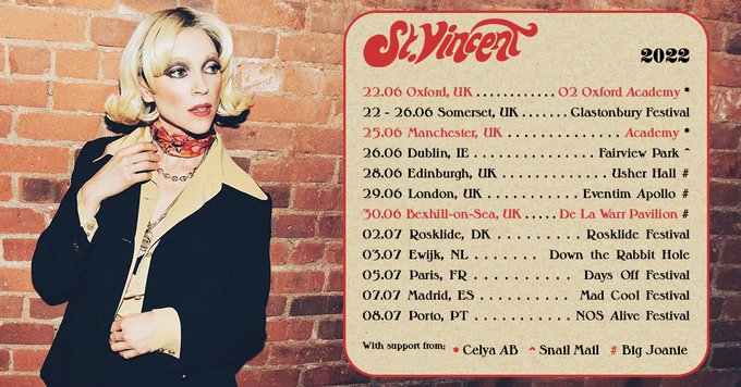 EventHotelsLtd's tweet photo. RT to win a choice of Tickets &amp; Hotel:
https://t.co/2KYw54R02Z

NEW //  @st_vincent is heading out on tour and she's just added THREE shows ! 🤩

She'll be now be stopping off at the 
@O2AcademyOxford  @MancAcademy &amp;
@dlwp.

Get tickets 10am Thurs! 
👉 https://t.co/fgvK7wZTJp https://t.co/CxtyyMlE8k