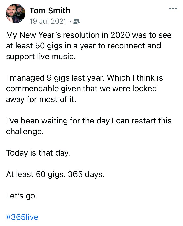 Tommy_Roxx's tweet photo. Started a ‘50 gigs in a year’ challenge on 19th July last year.
Tonight is 47 @E_E_
Friday is 48 @LedByLanterns
Saturday is 49 & 50 @frankturner @IDestroyband
Feet Don’t Fail Me Now
#365live https://t.co/vAO2HMgEXx