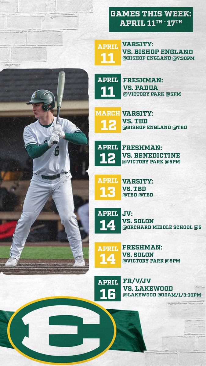 SEHS_BASEBALL's tweet photo. We've got a busy week ahead! Have a look!

#EdsUp https://t.co/nMSluNBR9h