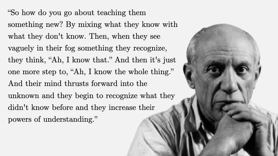 fermatslibrary's tweet photo. Pablo Picasso on teaching https://t.co/FY8BuRVLQd