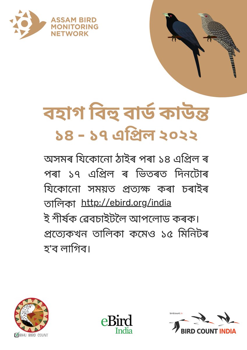 BihuBird's tweet photo. Well, we wanted to say something in our mother tongue! #assamese #axomia #bihubirdcount2022 #bihubirdcount #birds  #birdwatching  #birdfreaks #bihu #wildlife #migratorybirds  #birdphotography #ebird #birdcountindia #birdingphotography #birdlovers @earlybirdncf @BihuBird https://t.co/mXAbMDFR4B