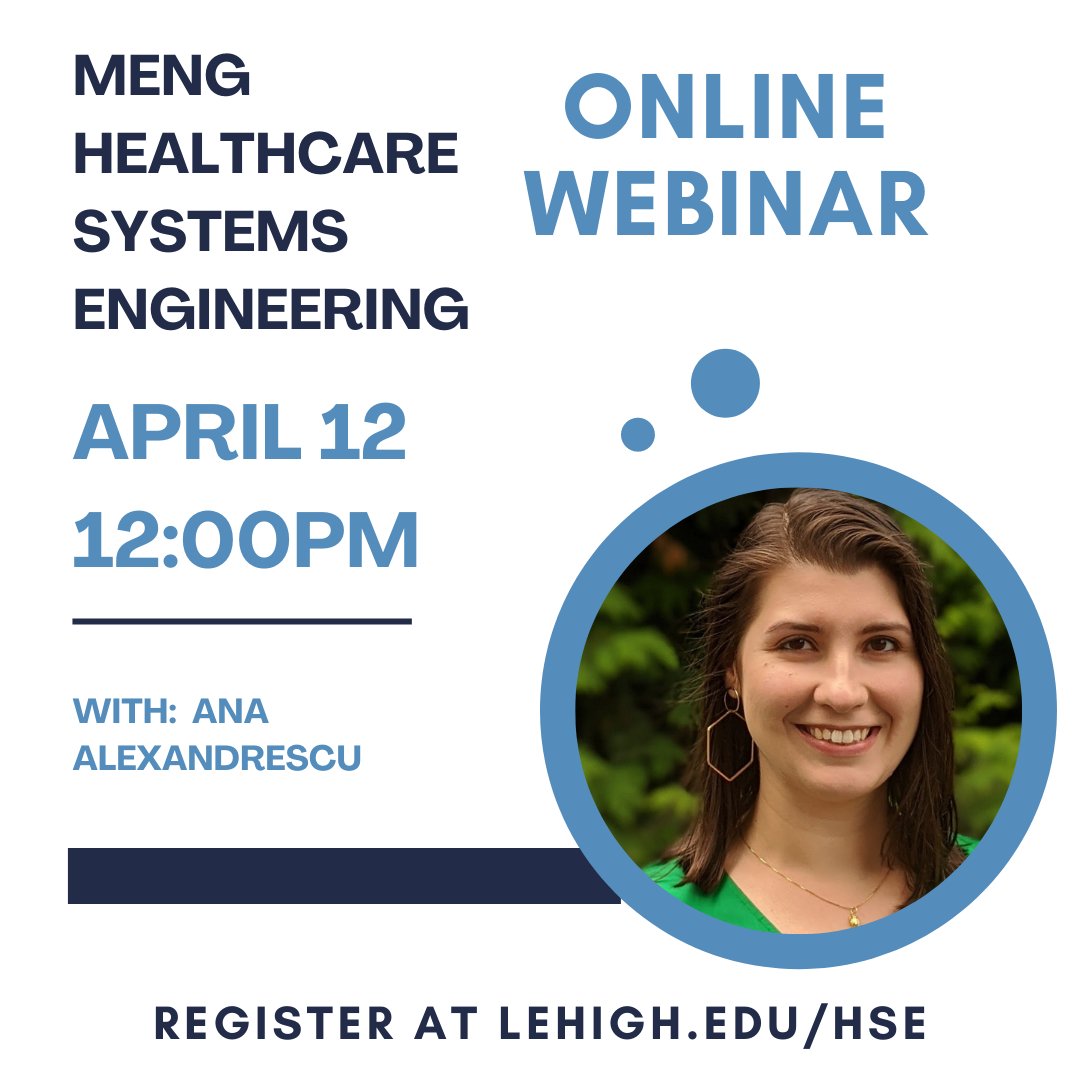 Join us!  Learn how you can have an exciting career in healthcare!  Register at lehigh.edu/hse
#healthcaresystems #engineering #career #masters
