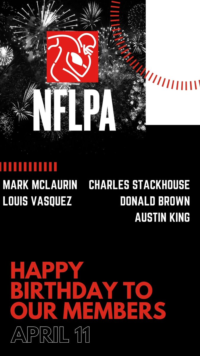 NFLPAFmrPlayers's tweet photo. Happy birthday to our members - @MclaurinBoy41 @louisvasquez @RealStackhouse @Donaldb31 @Coach_AKing We hope this year is the best one yet! Update your profile on https://t.co/nvjLkPag8w https://t.co/BJPqZCamDB