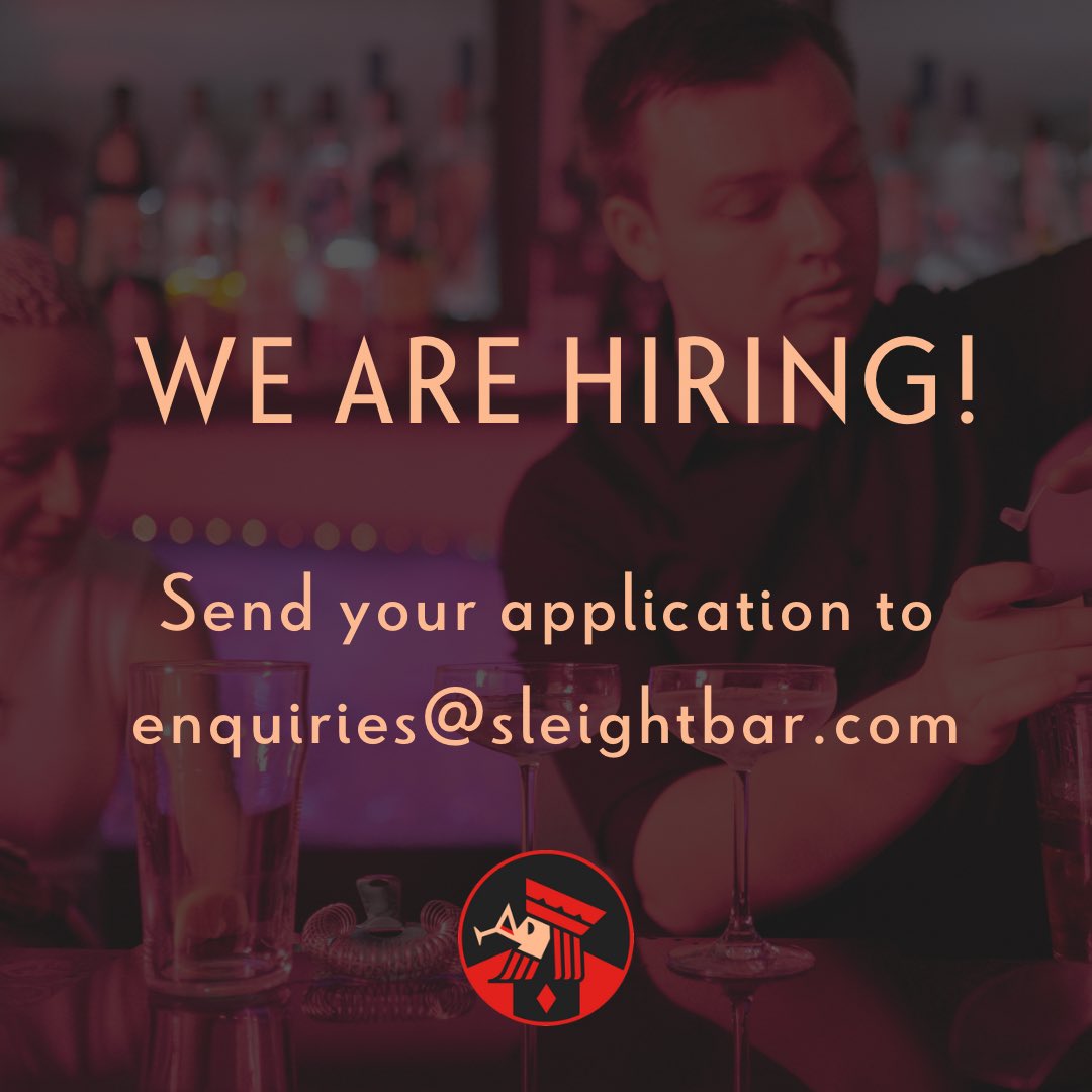 Want to work with a fun team in our unique venue? 🤩

We’re looking for a part-time bartender! Approximately 16 hours over the days that Sleight is open. Experience preferred but not essential. 

Please send your application to Paul and Sarah at enquiries@sleightbar.com