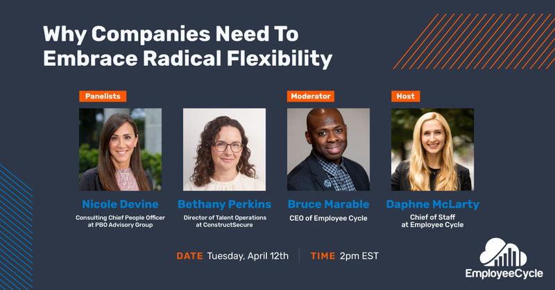 EmployeeCycle's tweet photo. Join us tomorrow! We’re having a panel discussion. Join Employee Cycle’s CEO as he moderates a discussion about the impact of #RadicalFlexibility and why it’s important on April 12 at 2 pm EST. Join the conversation - click below to register: https://t.co/MfvOKeeCFT https://t.co/jR0Taj0rh2