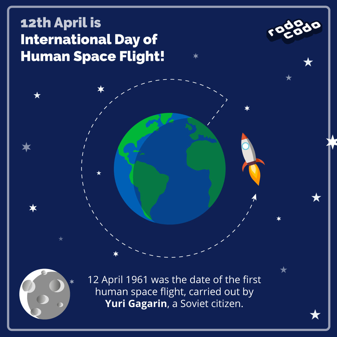 rodocodogame's tweet photo. Yuri Gagarin was the first person EVER to orbit the Earth!🌍🤯Do you know any cool #space facts? Tell us in the comments! ⬇️

#InternationalDayofHumanSpaceFlight #CSforall #edutwitter #edtech #100daysofcode #teachcomputerscience #LearnToCode https://t.co/rnkGG41ju9