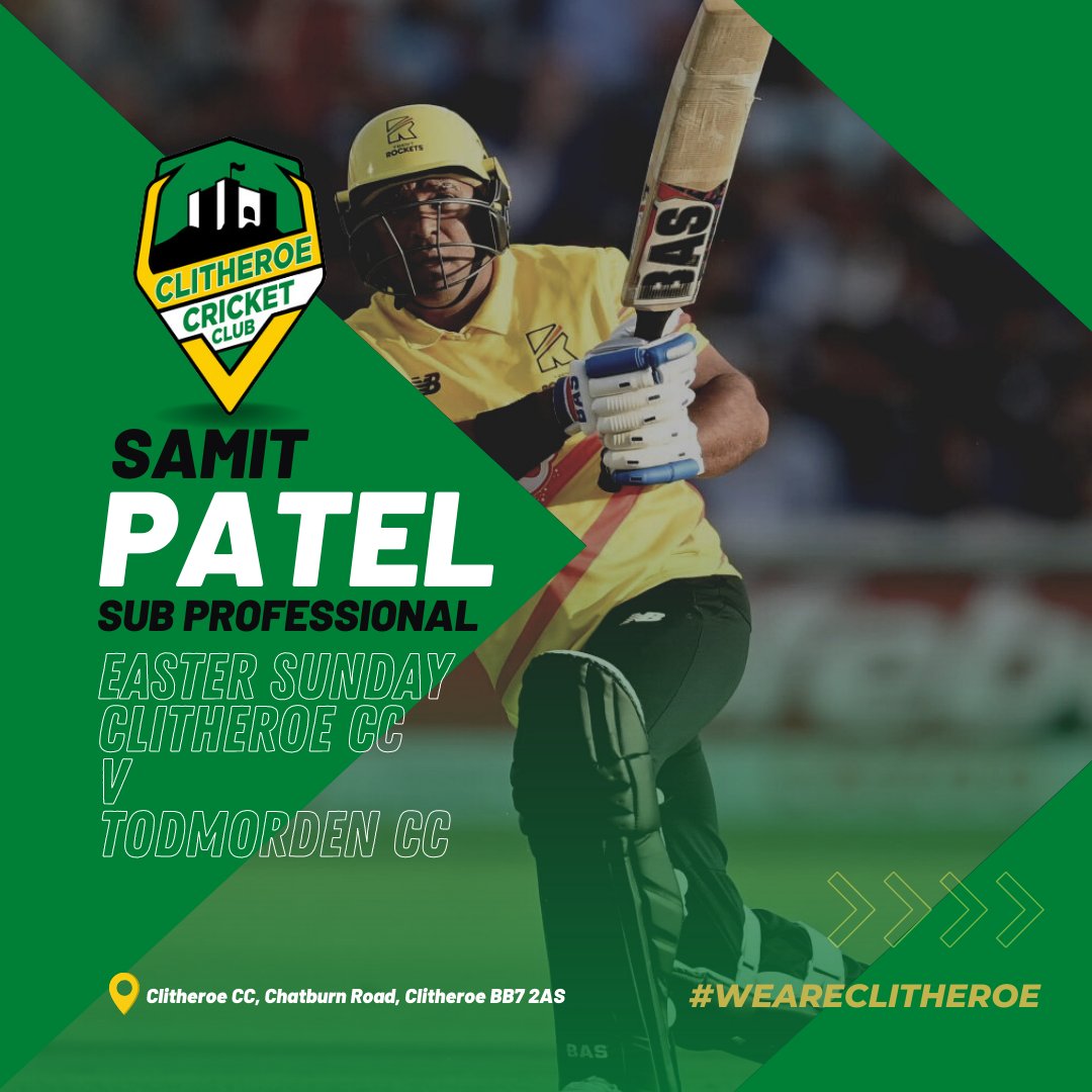 Clitheroe_CC's tweet photo. 🏏💚SUB PRO NEWS💛🏏
Ahead of our @lancs_league opening fixture against @TodmordenCC on Sunday, we're delighted to confirm that @Samitpatel21 will be standing in as our sub #professional.
🏏💥💪
#WeAreClitheroe #ClitheroeCC https://t.co/TGCyPo7jNC