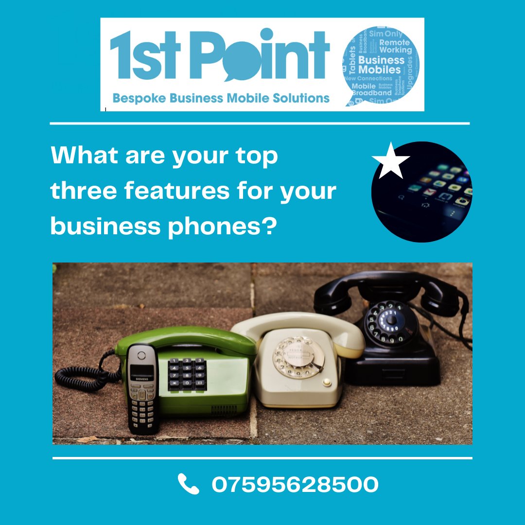 1stPointComms's tweet photo. When it comes to #handsets, we are often divided. Some simply must have the latest in #technology, some will only use #Apple or #Samsung, but what we'd love to know is what you consider the most essential functions on your #workphones? Let us know... 1️⃣2️⃣3️⃣
#WorcestershireHour https://t.co/HgVGuf8VaO