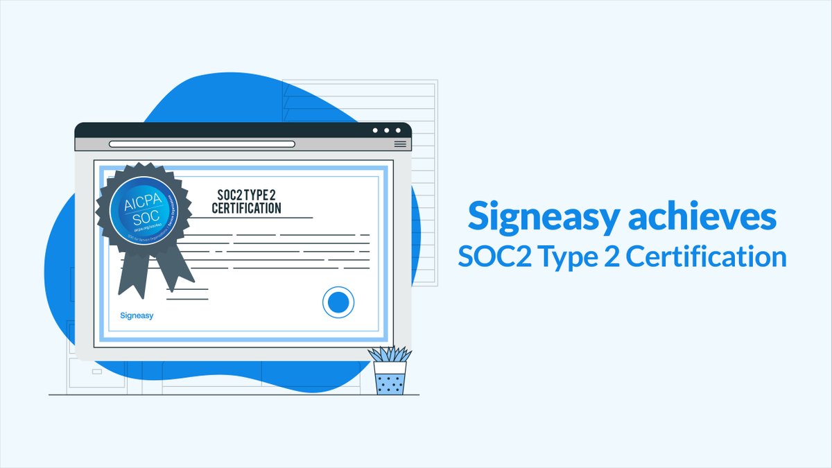 GetSigneasy's tweet image. We are proud to announce that Signeasy has achieved SOC2 Type 2 Certification. 
Read more about how this reinforces our commitment to robust data security for our customers at ow.ly/HhKS50IGl5I

#soc2type2 #signeasy #customerdatasecurity #compliance #aicpa