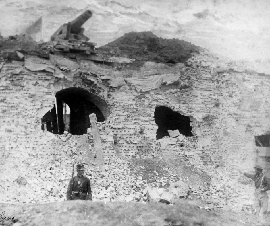 FortPulaskiNPS's tweet photo. On April 11, 1862, the bombardment reopened. Within hours, two holes were blasted in the southeast corner. Shells were now threatening the Confederates' powder magazine. This compelled the Confederates to surrender after 30 hours.
#FortPulaski160 #FortPulaski
(Image from NPS) https://t.co/pDbMNnVzmx