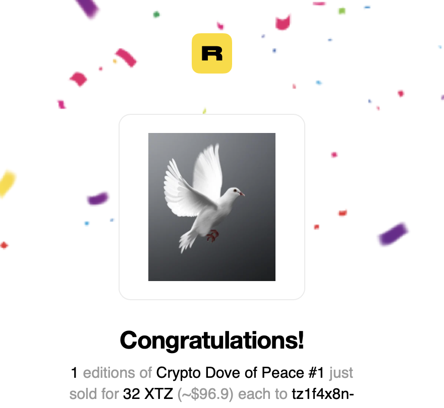 Vickycatalan_'s tweet photo. OMG!! I have just sold Crypto Dove of Peace #1! in less than 24 hours!❤️ The Crypto Doves collection is looking good!! 1/1 Crypto Dove of Peace #2 comming soon!
#NFT #NFTSold #NFTCollection #NFTart #NFTCommunity #Rarible #Verified #NFTartists #NFTSales #NFTCollectibles #tezosart https://t.co/611OJFQmsB