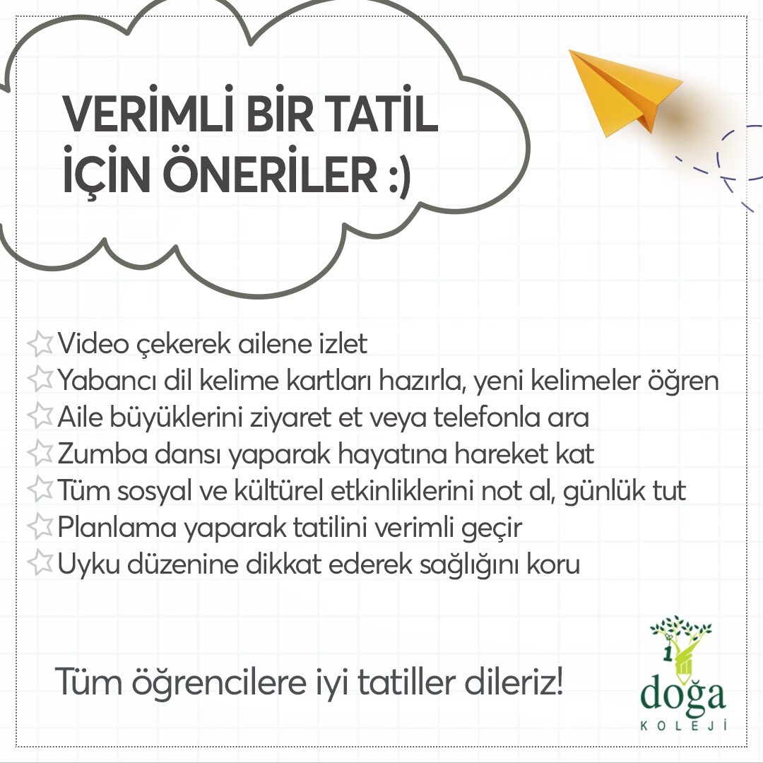 Sevgili öğrencilerimiz keyifli bir tatil geçirmeniz için sizlere birkaç önerimiz var! 📣