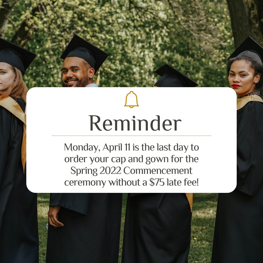 PUCommencement's tweet photo. Have you ordered your cap and gown for the Spring 2022 Commencement ceremony? Today is the last day to order your cap and gown without a $75 late fee! Don't forget... April 18th is the last day to order your cap and gown through Herff Jones. https://t.co/r8Lsebo6ji