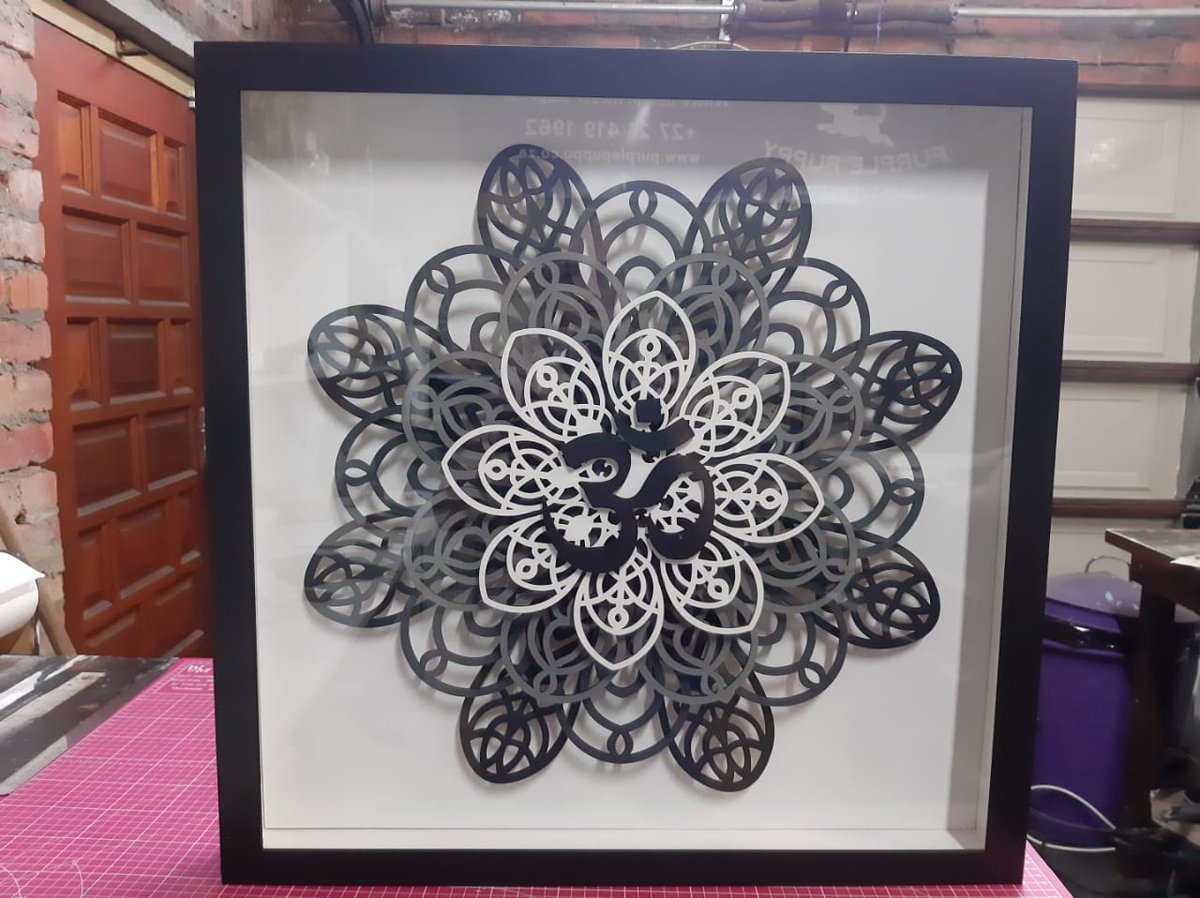 PurplePuppySt's tweet photo. Custom designed Mandala, laser cut mdf layers, all hand painted by Pieter, framed in a wooden box with 3mm glass front - special birthday request from a client - at Purple Puppy Studio we go the extra mile to ensure our clients always leave with a smile
#lasercut #mandala #decor https://t.co/H5ql7wKKnF