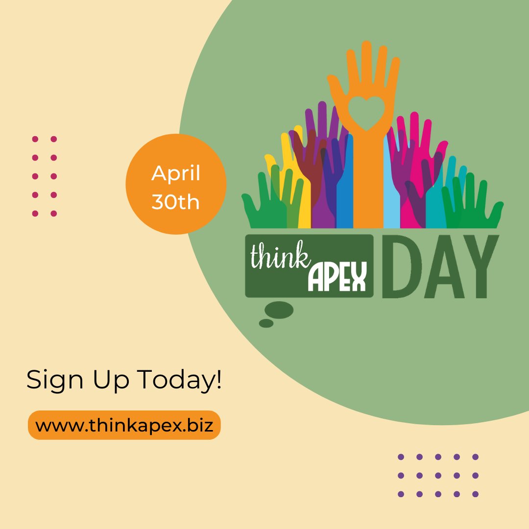 Think Apex Day is April 30th. How will you give back and think about Apex this year? Spots for activities such as Think Earth and Think Build are available but filling up fast! Sign up today at thinkapex.biz! #thinkapex