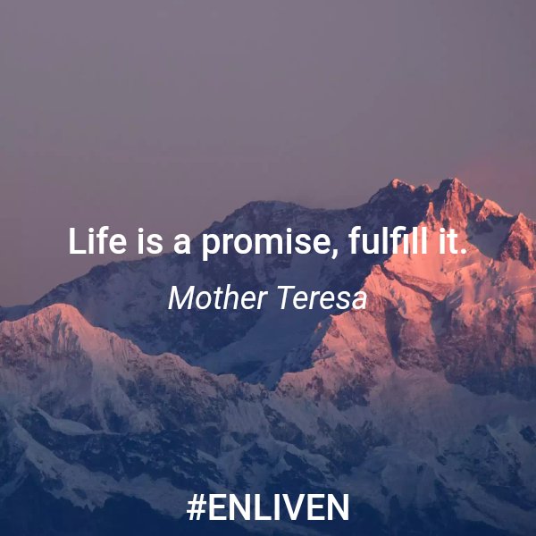 VitalLifeBlog's tweet photo. Life is a promise, fulfill it. 
 - Mother Teresa 

#ENLIVEN #livelife #lifequotes #qotd https://t.co/wl3VMFZ2mA