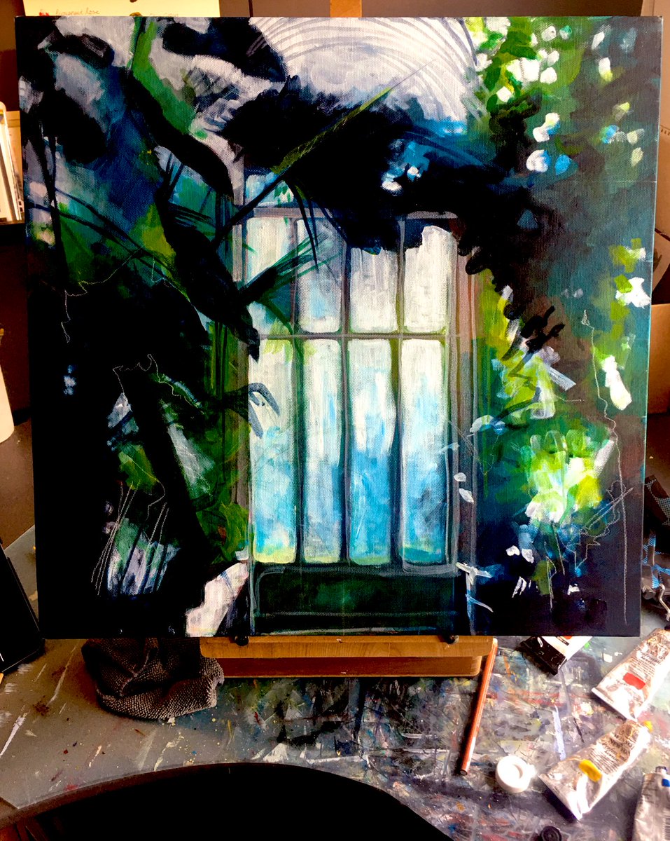 Getting the background in on these new acrylic painting. Enjoying working on a new subject. 🌴🪴🌿

 #wip #botanicalpainting #kewGardens