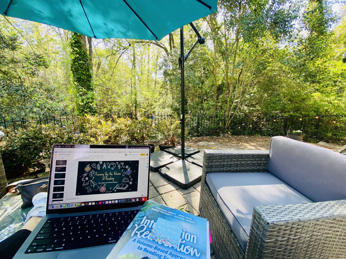 HalfacreHope's tweet photo. My office for the day with @WhitneyUmbarger planning for our next presentation for the Center for Excellence Summer Institute at @francismarionu. We are so excited to share about how to turn up the volume of reading in your classroom. #edutwitter #summerinstitute #readingvolume https://t.co/x5a89v1YGO