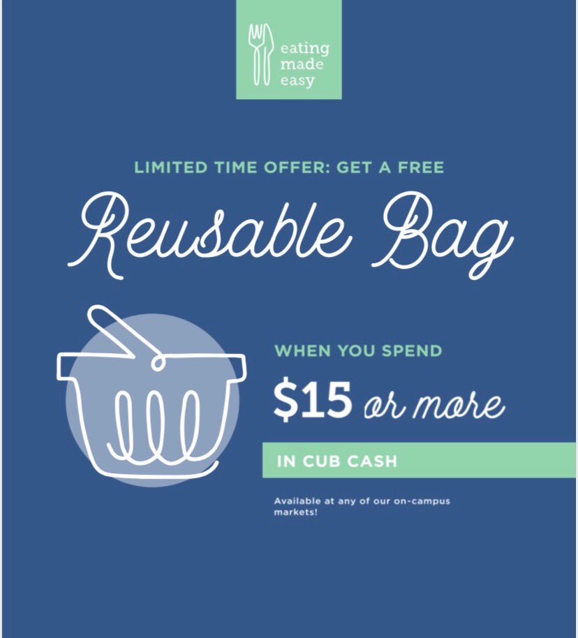 Get a FREE reusable bag from any of our markets when you spend $15 or more in Cub Cash!😎 
While supplies last!
#cubcashunload