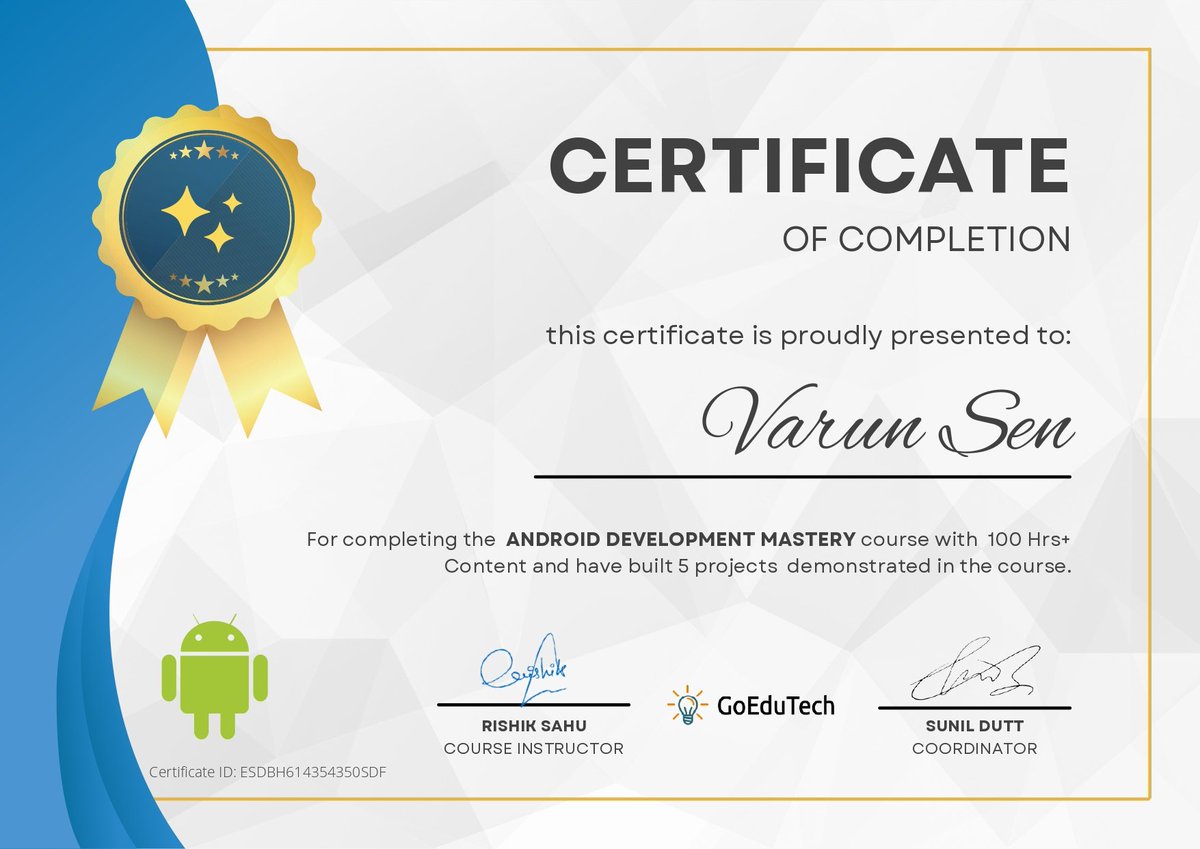 varunstwt's tweet photo. Completed this course some time ago and started my Android Development Journey. This course by @iamrishiksahu was really good and quite interactive. 
Will be sharing my android projects soon... ✌️
#AndroidDev https://t.co/lXkxZXZ3tw