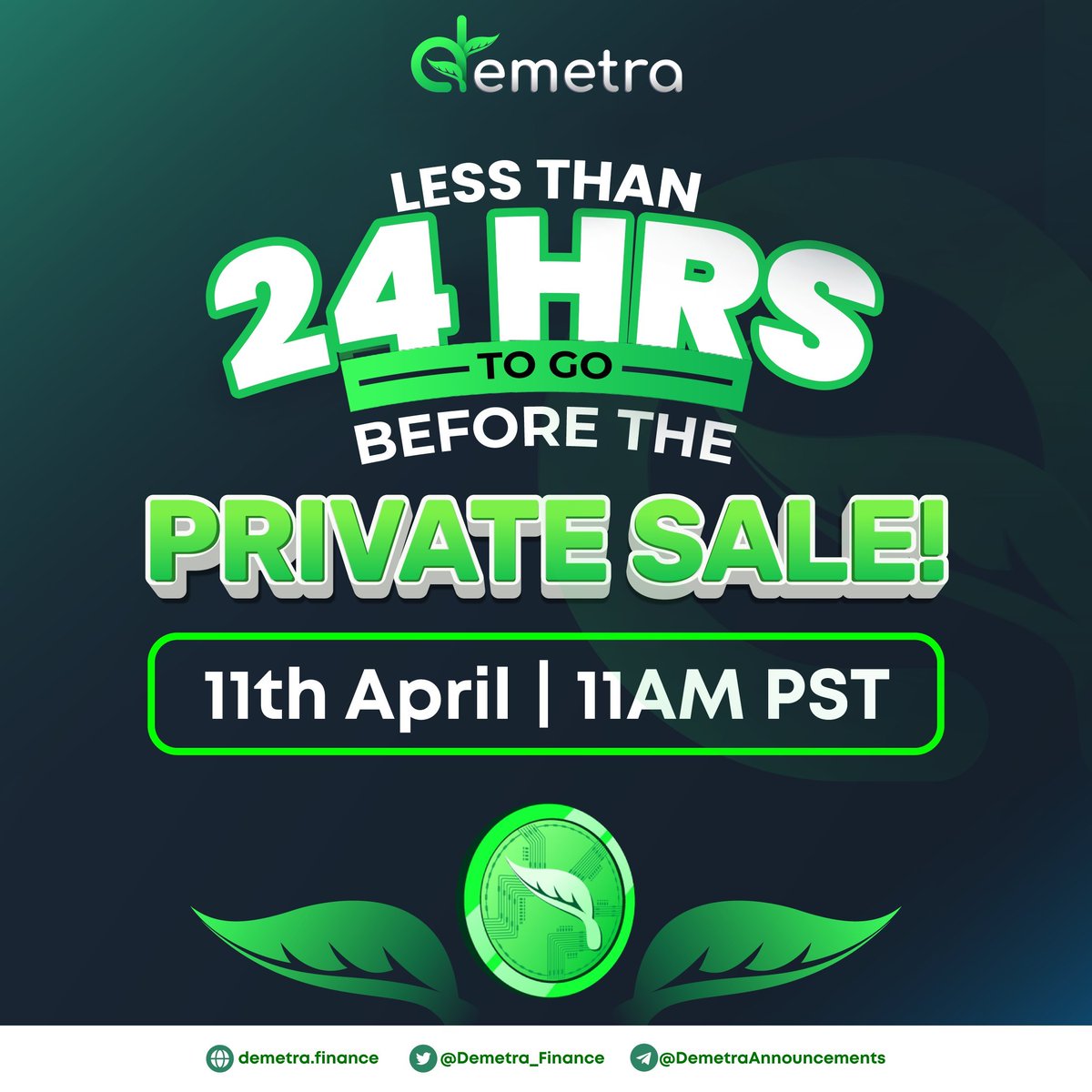 Demetra_Finance's tweet photo. π¨ Only 5 Hours Left!
π₯ DMT token Private Sale!
π https://t.co/vYzcjGWjzI
βοΈ 11AM PST
ποΈ April 11
π’ Addresses contributing 10 BNB or more will be exempt from paying any DMT token transaction fees
#privatesale #BSC #BSCGems #BNB
#TokenSale $DMT #InheritanceProtocol https://t.co/kgFFYOtgZ0