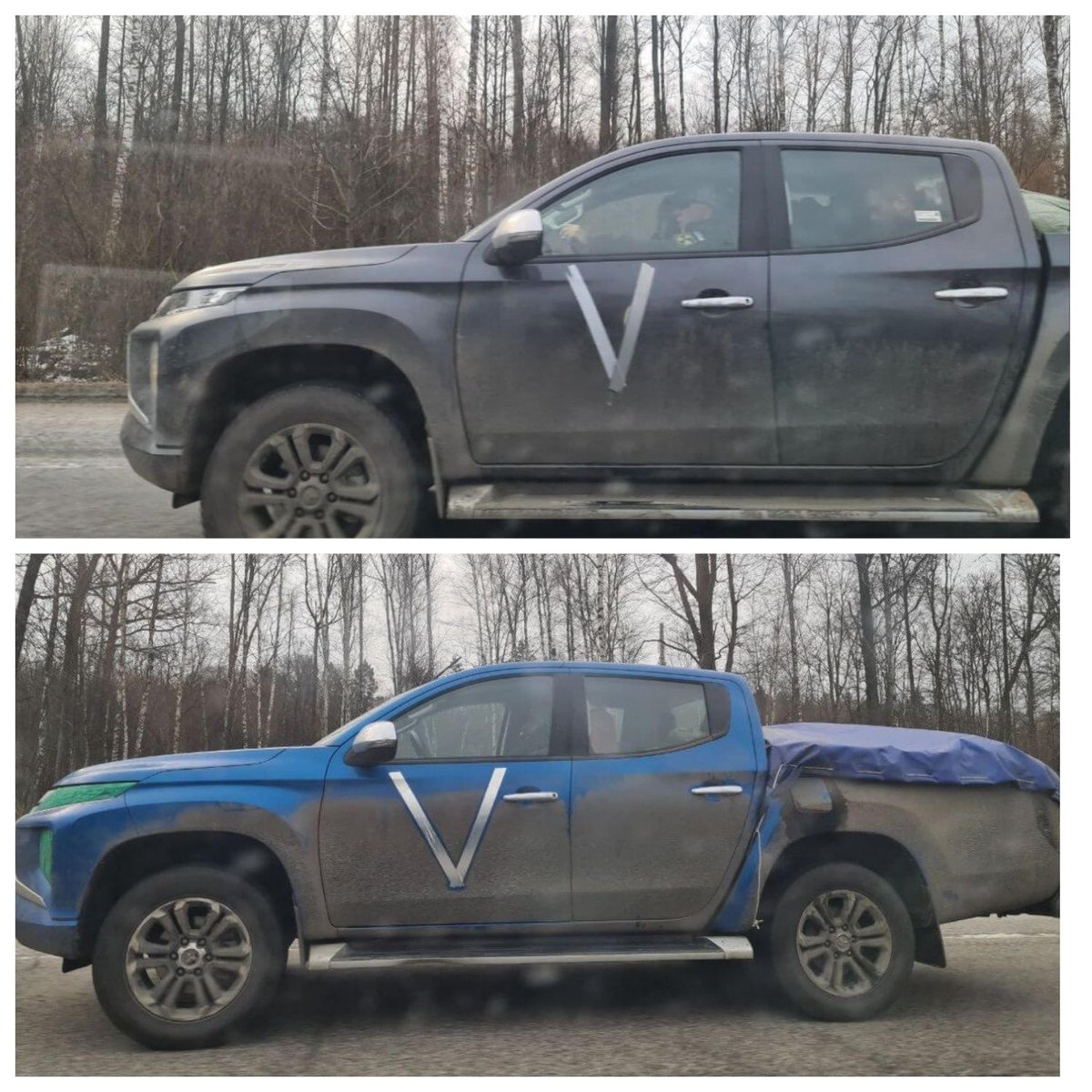 HannaLiubakova's tweet photo. Are Russian servicemen driving around #Belarus in stolen cars from #Ukraine? In the Homiel region, a number of civilian cars with the „V” letters and without license plates were spotted. Ukrainian media previously reported that Russian soldiers stole used and new cars in Ukraine https://t.co/4JBSAFpLtT