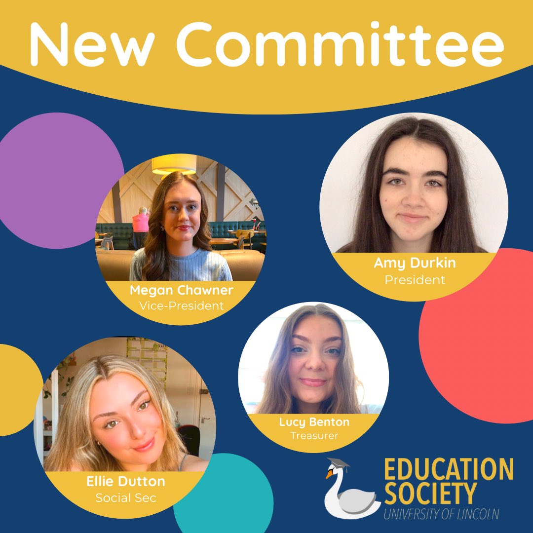 We are thrilled to announce our new committee for 2022/23 after a successful elections period!!

⭐️ President = Amy Durkin
⭐️ Vice-President = Megan Chawner
⭐️ Treasurer = Lucy Benton
⭐️ Social Secretary = Ellie Dutton

#EdSoc #LincolnEdSoc #WeAreLincoln #EducationSociety